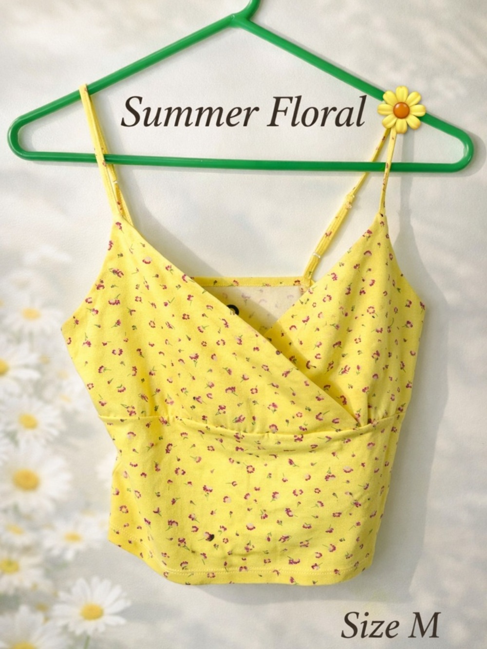 SO Yellow Floral Wrap Crop Tank Top Size M Summer Cottagecore